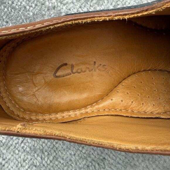 Clarks Shoes Mens Size 9 Brown Two Tone Leather Saddle Oxford Lace Up Casual - Picture 6 of 12